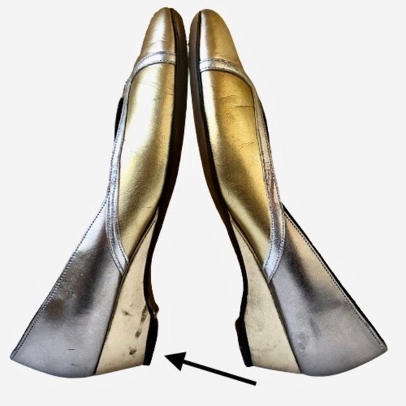 Easy Street Vintage 80's Low Wedge Pump Silver + Gold Made in USA USED - Picture 10 of 15